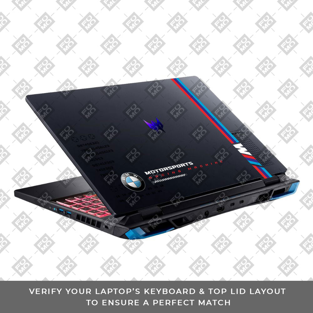 Transparent BMW Racing Graphic Acer Predator Helios Neo 16 N22Q22B Laptop Skin