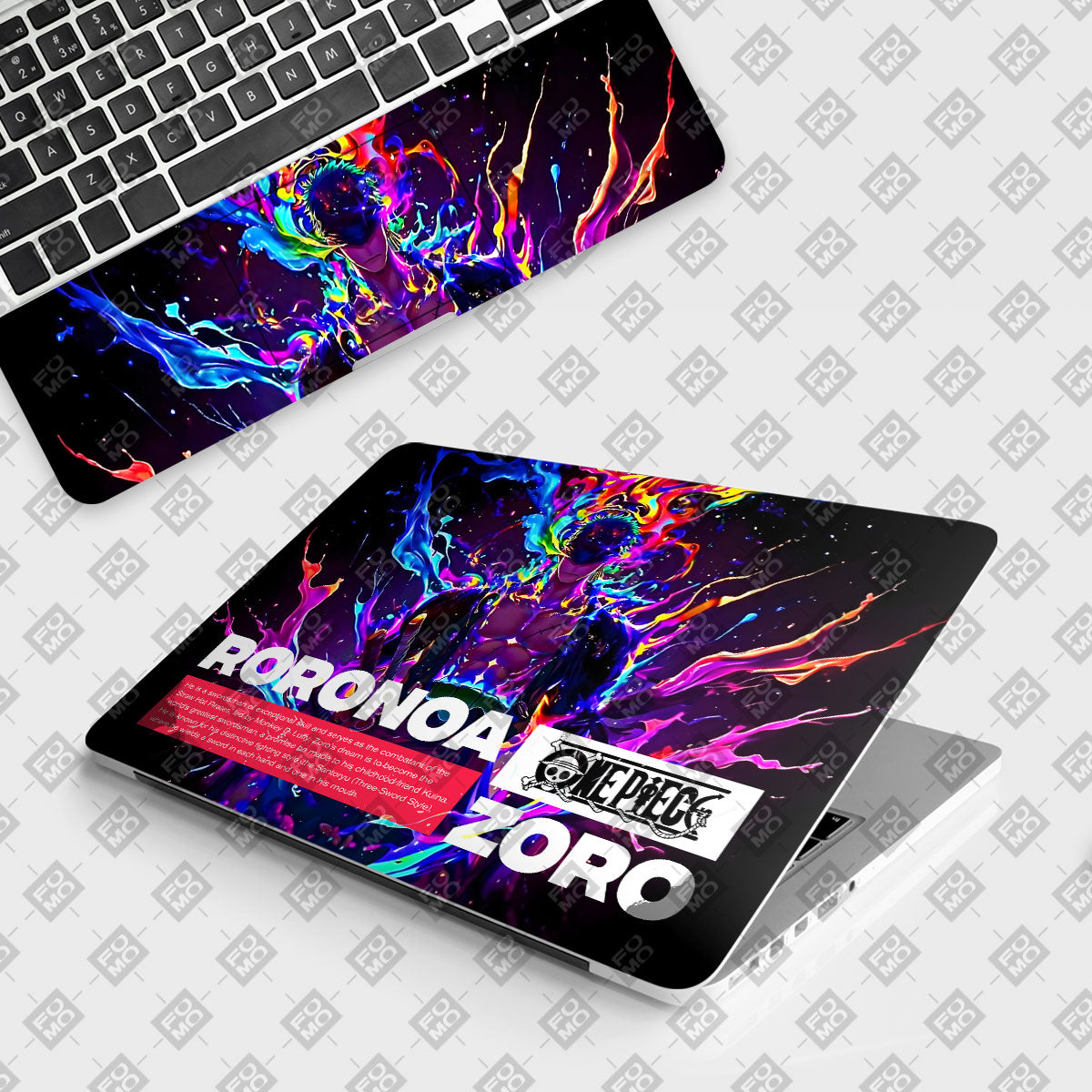 Zoro with Neon Flames Anime Laptop Skin