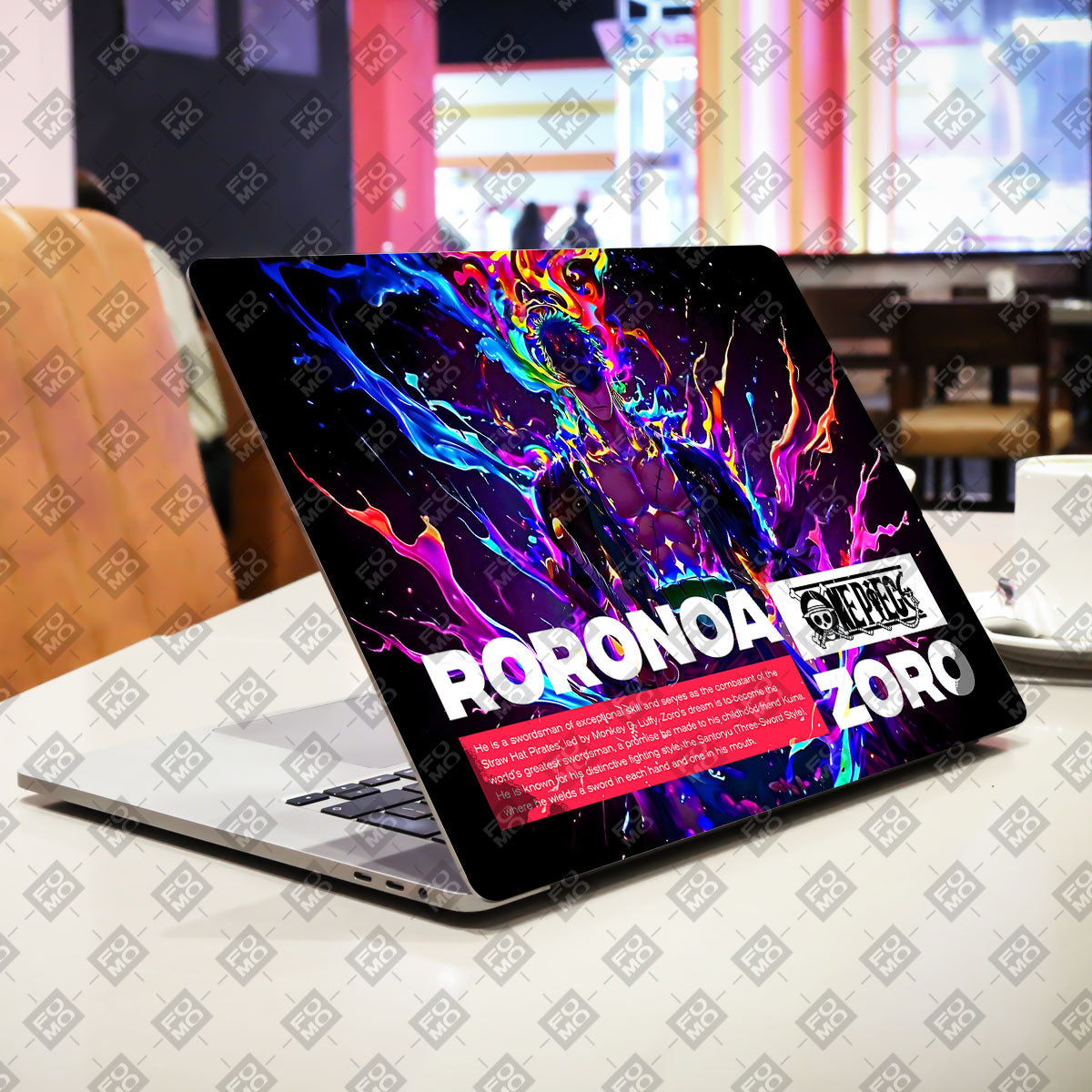 Zoro with Neon Flames Anime Laptop Skin