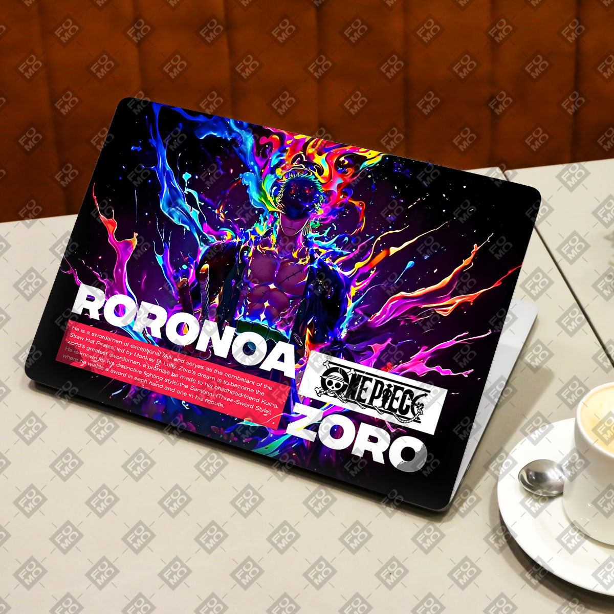 Zoro with Neon Flames Anime Laptop Skin