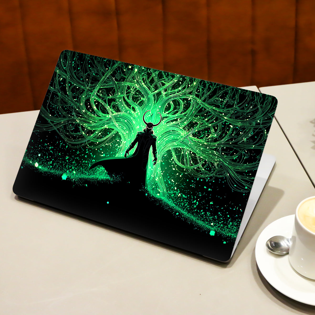 Loki - Glowing Green with Roots Behind Comics Laptop Skin