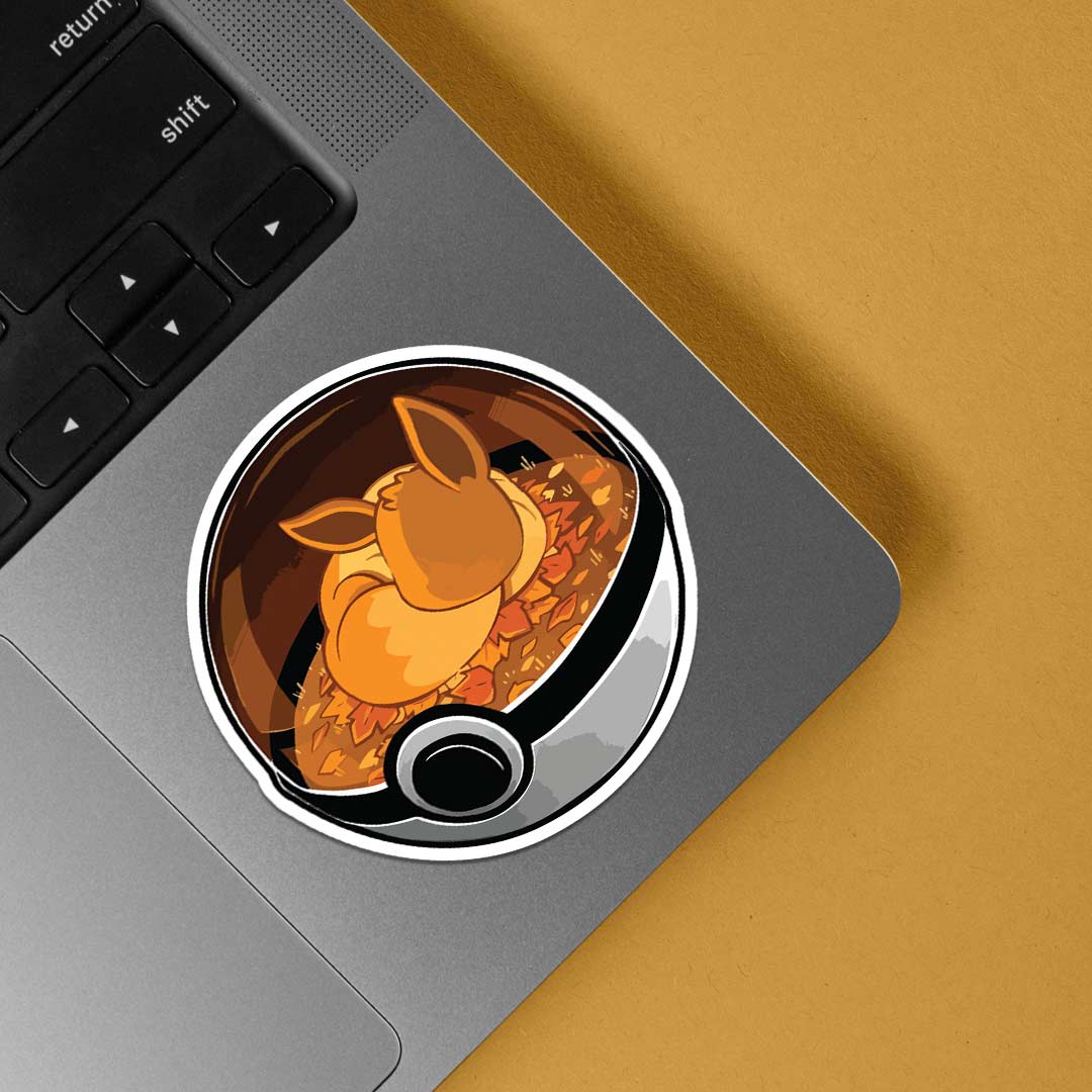 Eevee in Autumn Leaves Pokeball Anime Stickers