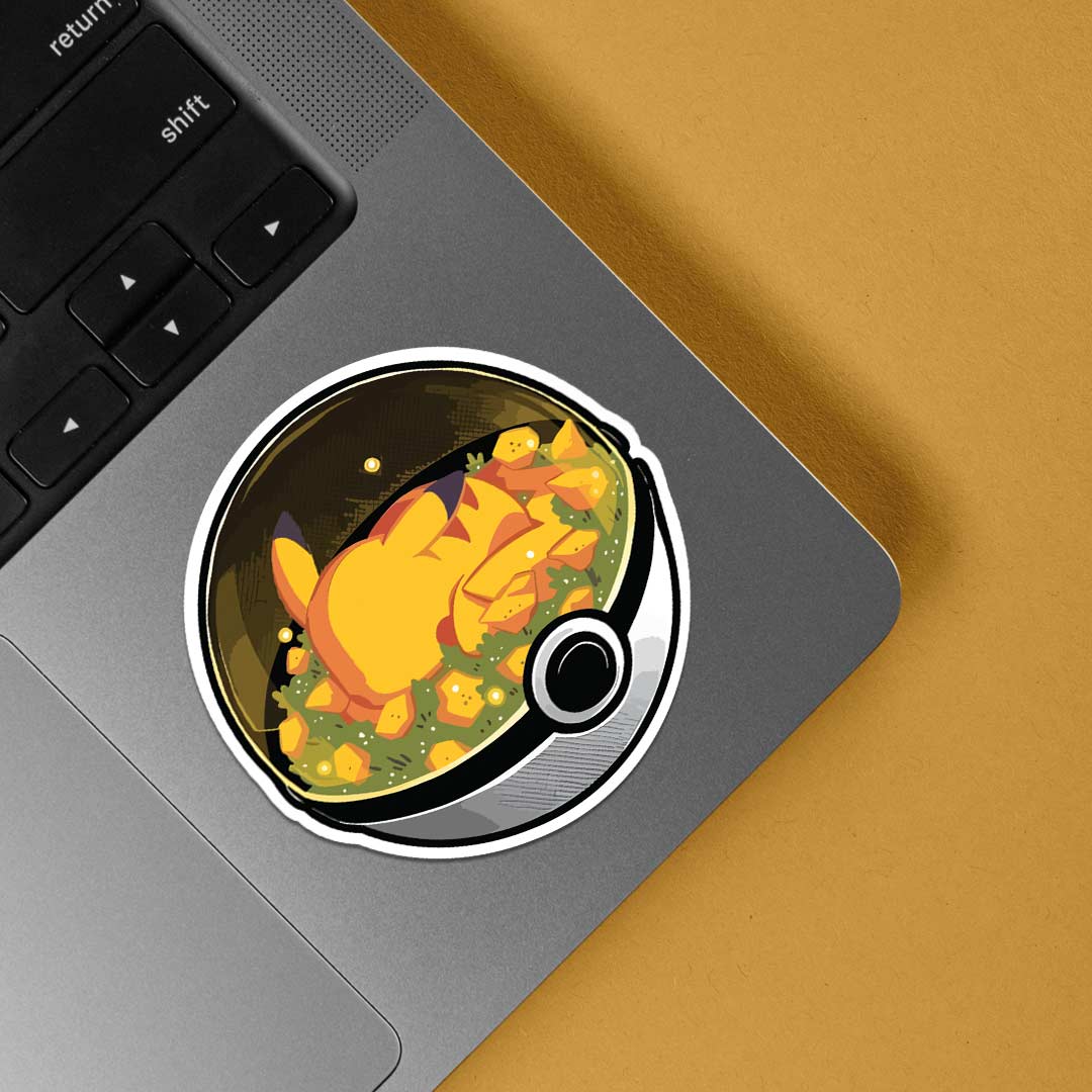Pikachu in Yellow Field Pokeball Anime Stickers