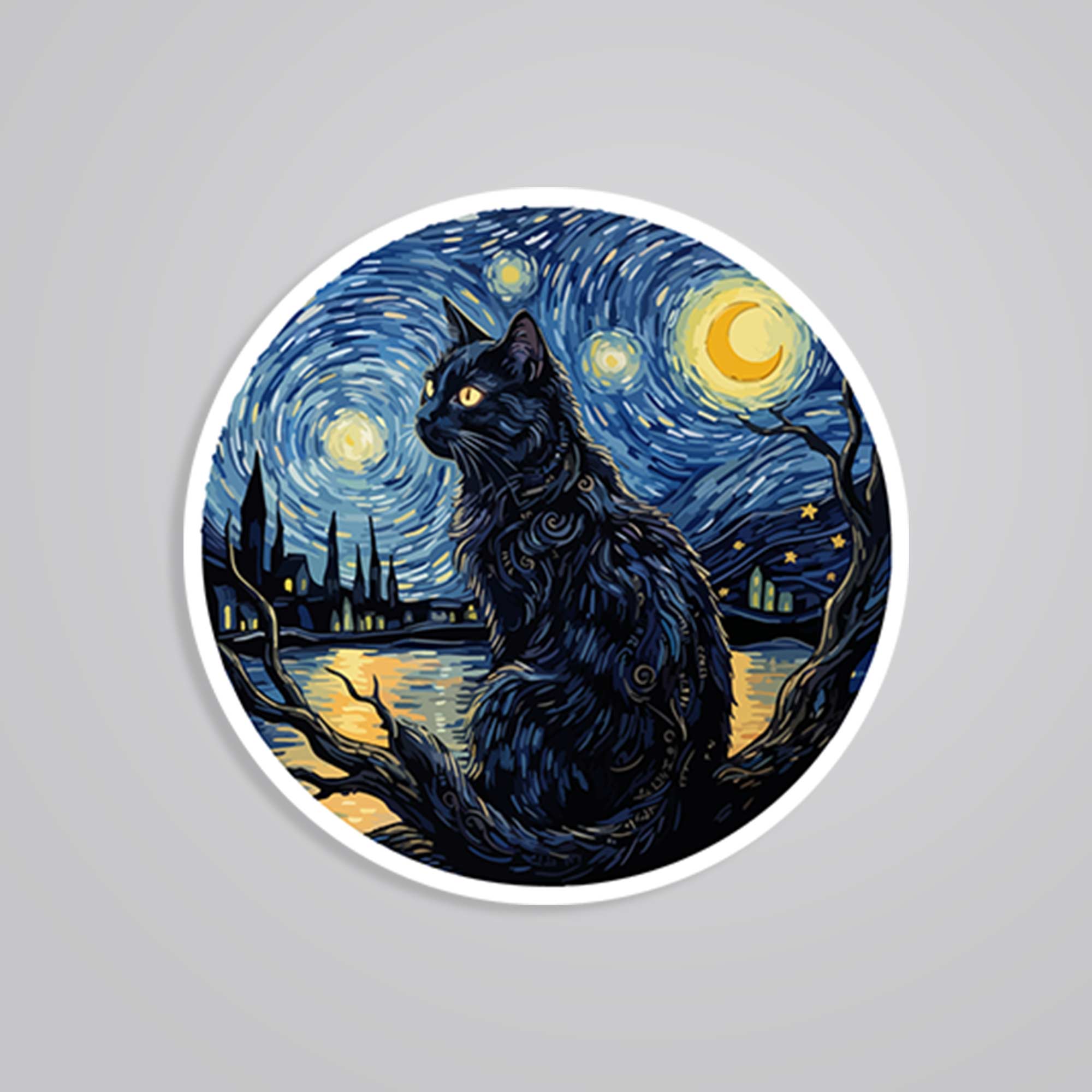Starry Night Black Cat Casual Stickers