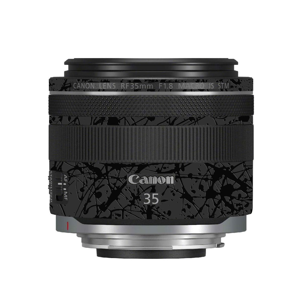 Textured Black Splash Canon RF 35mm F/1.8 Macro Camera Lens Skin
