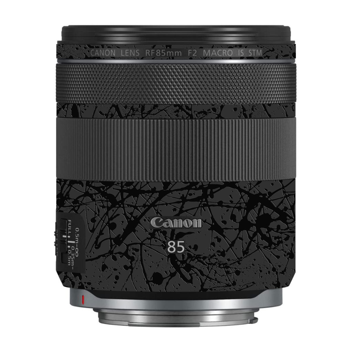 Textured Black Splash Canon RF 85mm F/2 Macro IS STM Camera Lens Skin