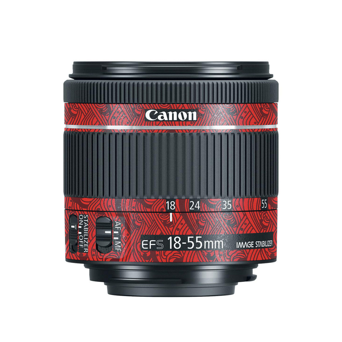 Textured Crimson Wave Canon EF-S 18-55mm F/4-5.6 IS STM Camera Lens Skin