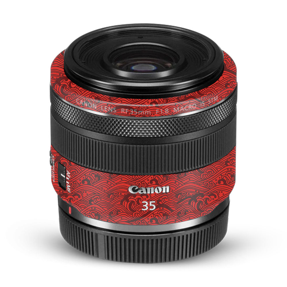 Textured Crimson Wave Canon RF 35mm f/1.8 IS Macro STM Camera Lens Skin