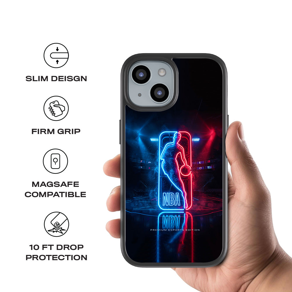 NBA Neon Arena Sports 3D Skin with Shockguard Armour Magsafe Case for Apple iPhone 15 Plus