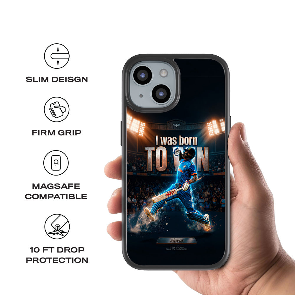 Virat Kohli Born To Win Cricket Sports 3D Skin with Shockguard Armour Magsafe Case for Apple iPhone 15 Plus
