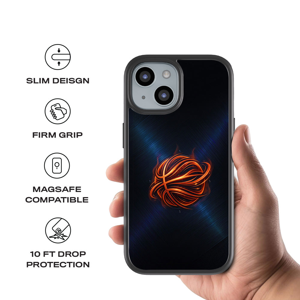 Basketball Inferno Sports 3D Skin with Shockguard Armour Magsafe Case for Apple iPhone 15