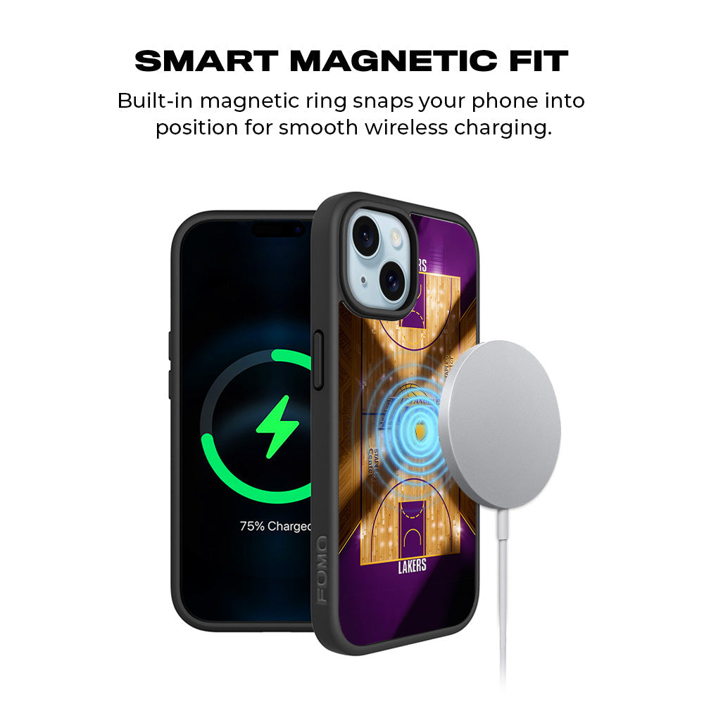 Lakers Championship Court Sports 3D Skin with Shockguard Armour Magsafe Case for Apple iPhone 15 Plus