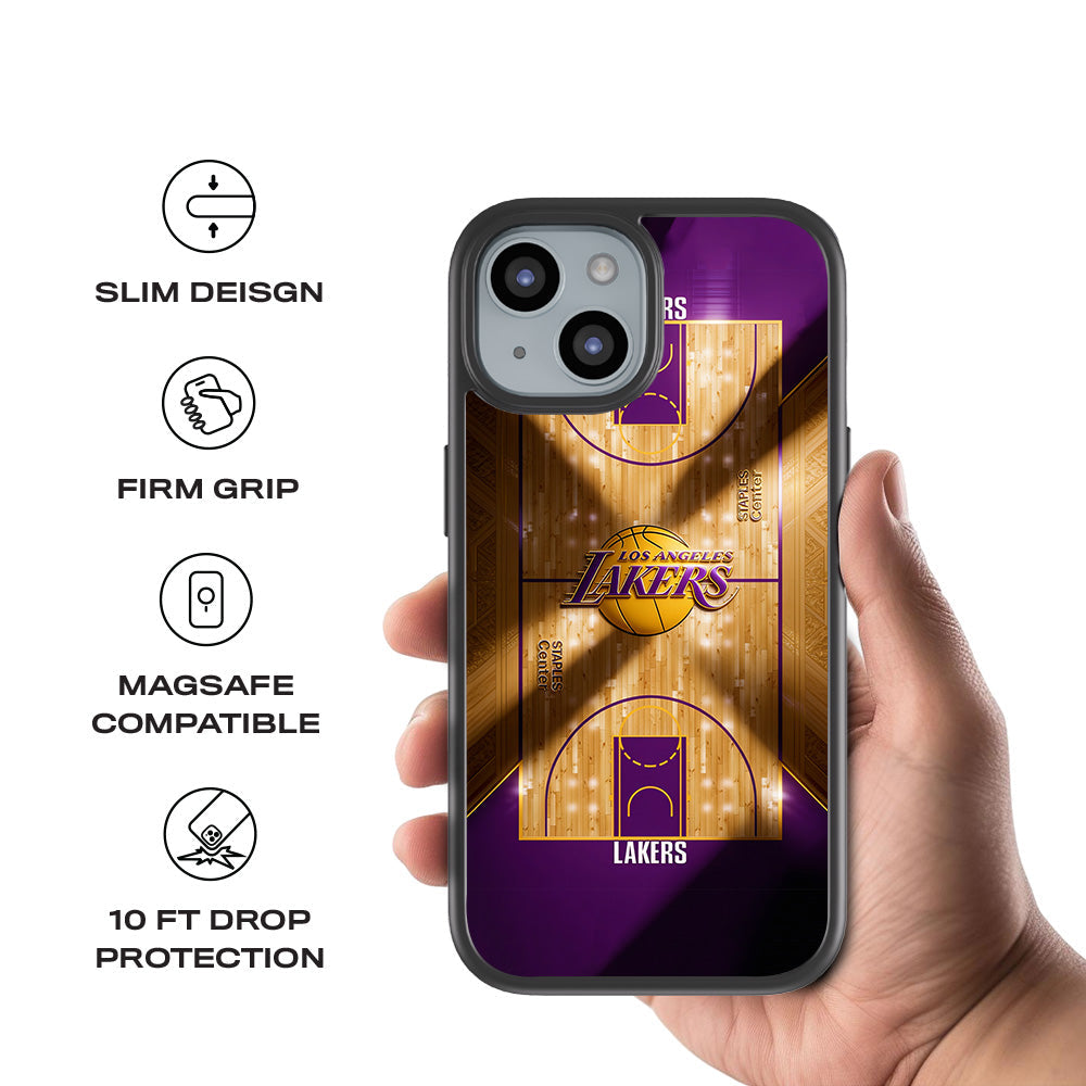 Lakers Championship Court Sports 3D Skin with Shockguard Armour Magsafe Case for Apple iPhone 15 Plus