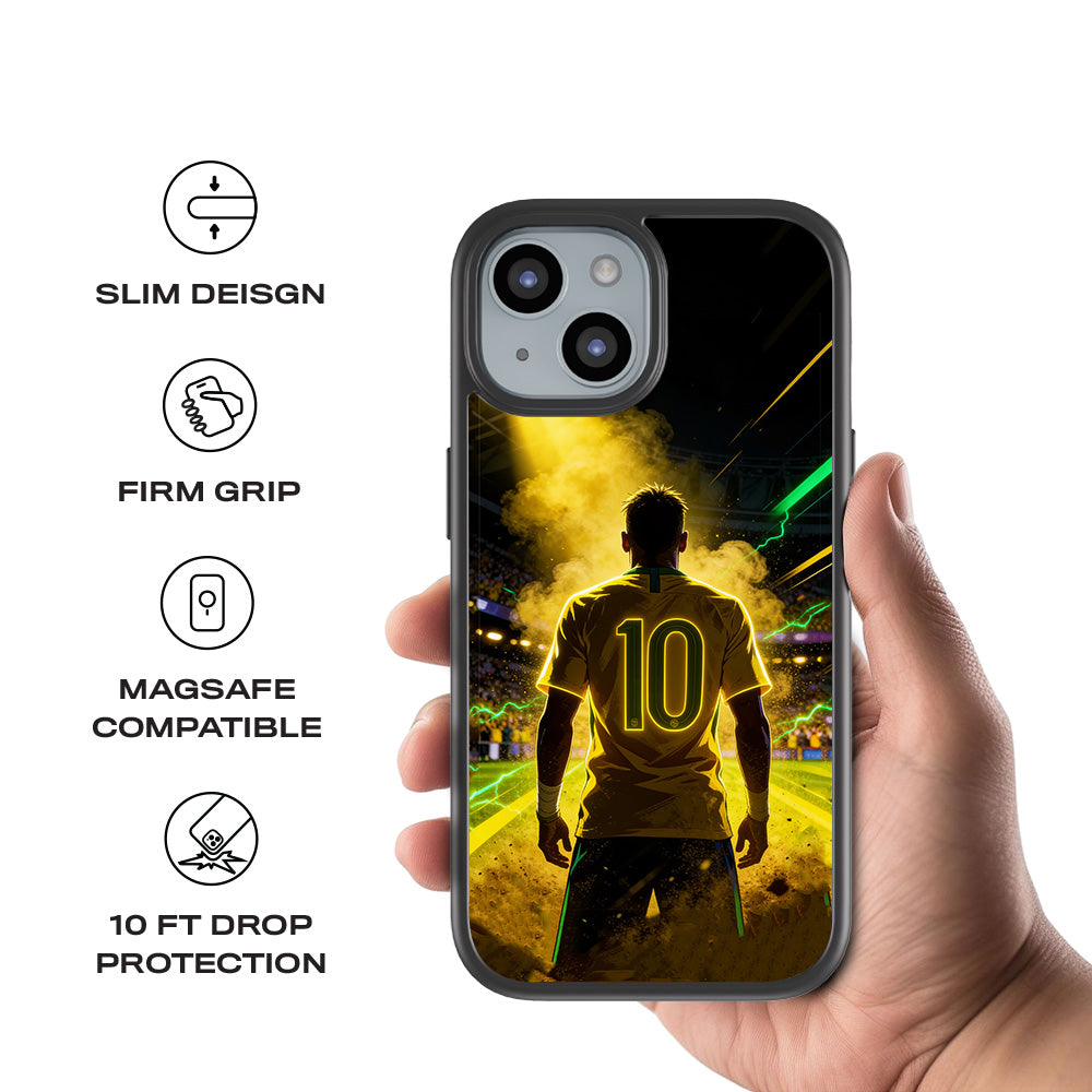 Brazil Number 10 Football Sports 3D Skin with Shockguard Armour Magsafe Case for Apple iPhone 15