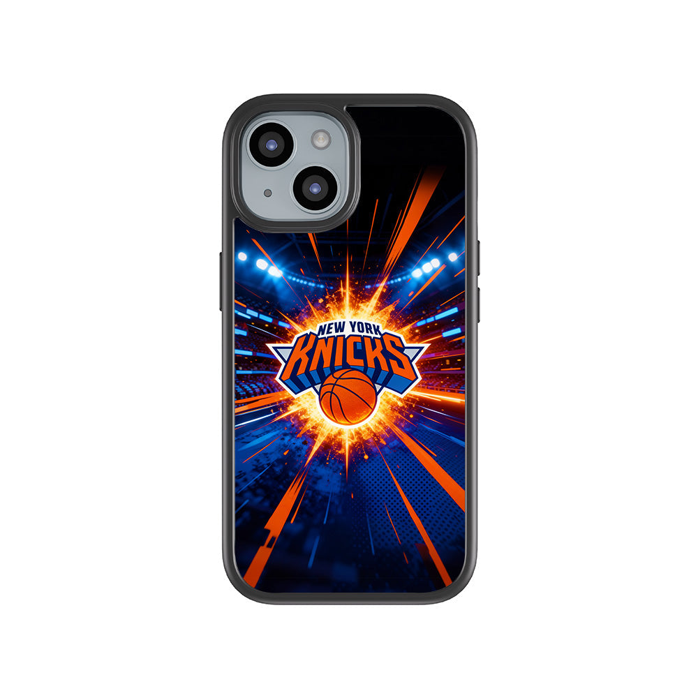 New York Knicks Arena Burst Sports 3D Skin with Shockguard Armour Magsafe Case for Apple iPhone 15 Plus