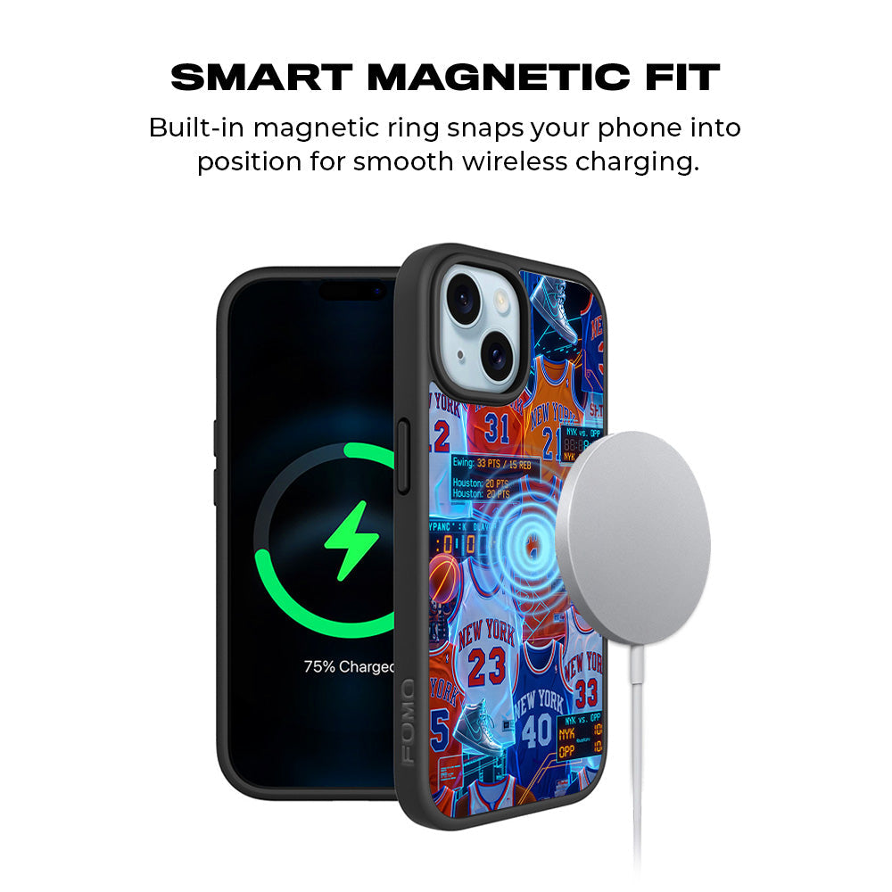New York Knicks Retro Jerseys Sports 3D Skin with Shockguard Armour Magsafe Case for Apple iPhone 15