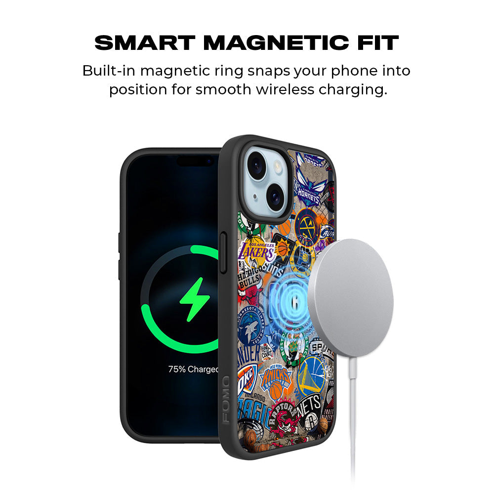 NBA Sticker Style Sports 3D Skin with Shockguard Armour Magsafe Case for Apple iPhone 15 Plus