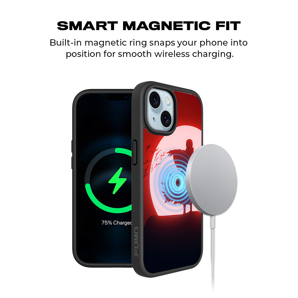 Itachi Uchiha Under Red Moon 3D Skin with Shockguard Armour Magsafe Case for Apple iPhone 15 Plus