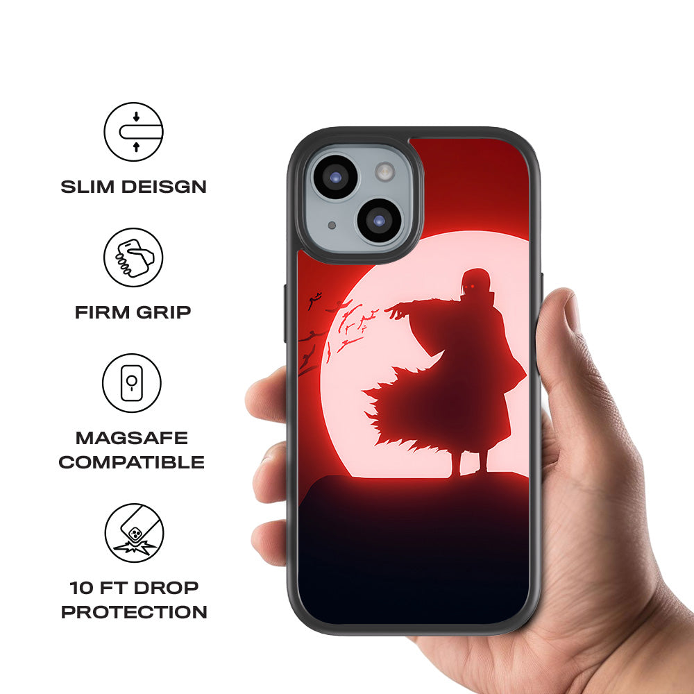 Itachi Uchiha Under Red Moon 3D Skin with Shockguard Armour Magsafe Case for Apple iPhone 15 Plus