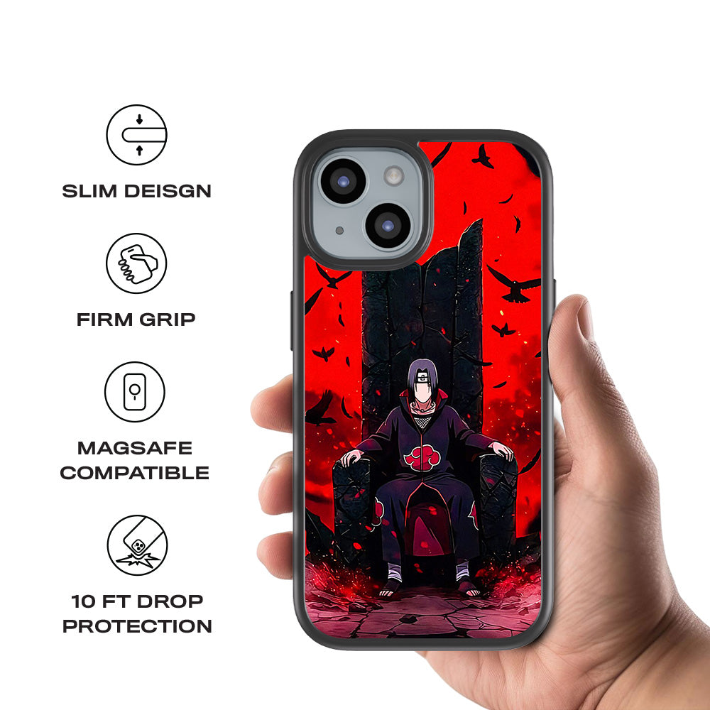 Itachi Uchiha Sitting on Throne 3D Skin with Shockguard Armour Magsafe Case for Apple iPhone 15