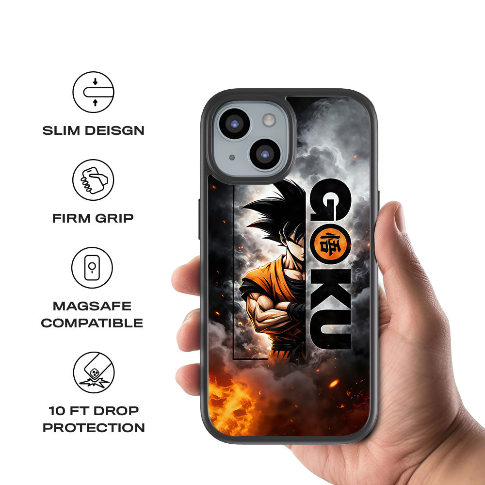 Goku Power Mode Anime 3D Skin with Shockguard Armour Magsafe Case for Apple iPhone 15