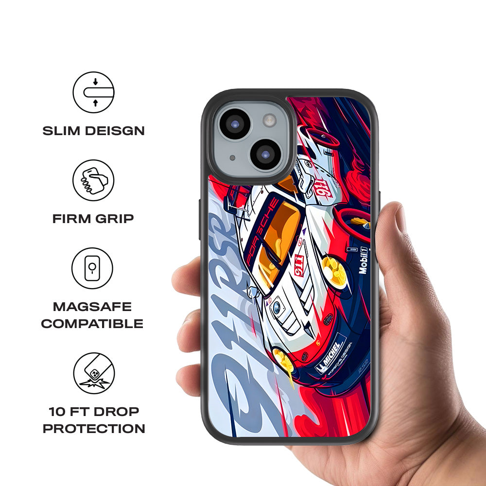 Porsche 911 RSR 3D Skin with Shockguard Armour Magsafe Case for Apple iPhone 15 Plus