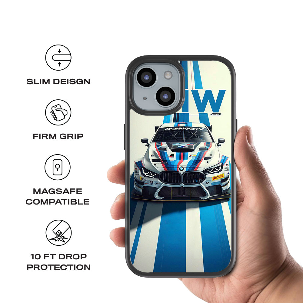 BMW GT Racing 3D Skin with Shockguard Armour Magsafe Case for Apple iPhone 15