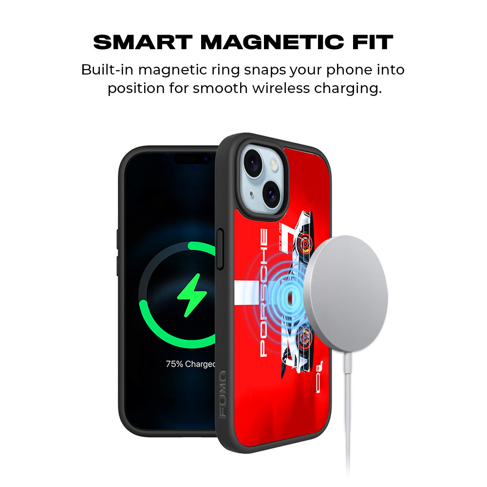Porsche GT3 Silver Blaze 3D Skin with Shockguard Armour Magsafe Case for Apple iPhone 15
