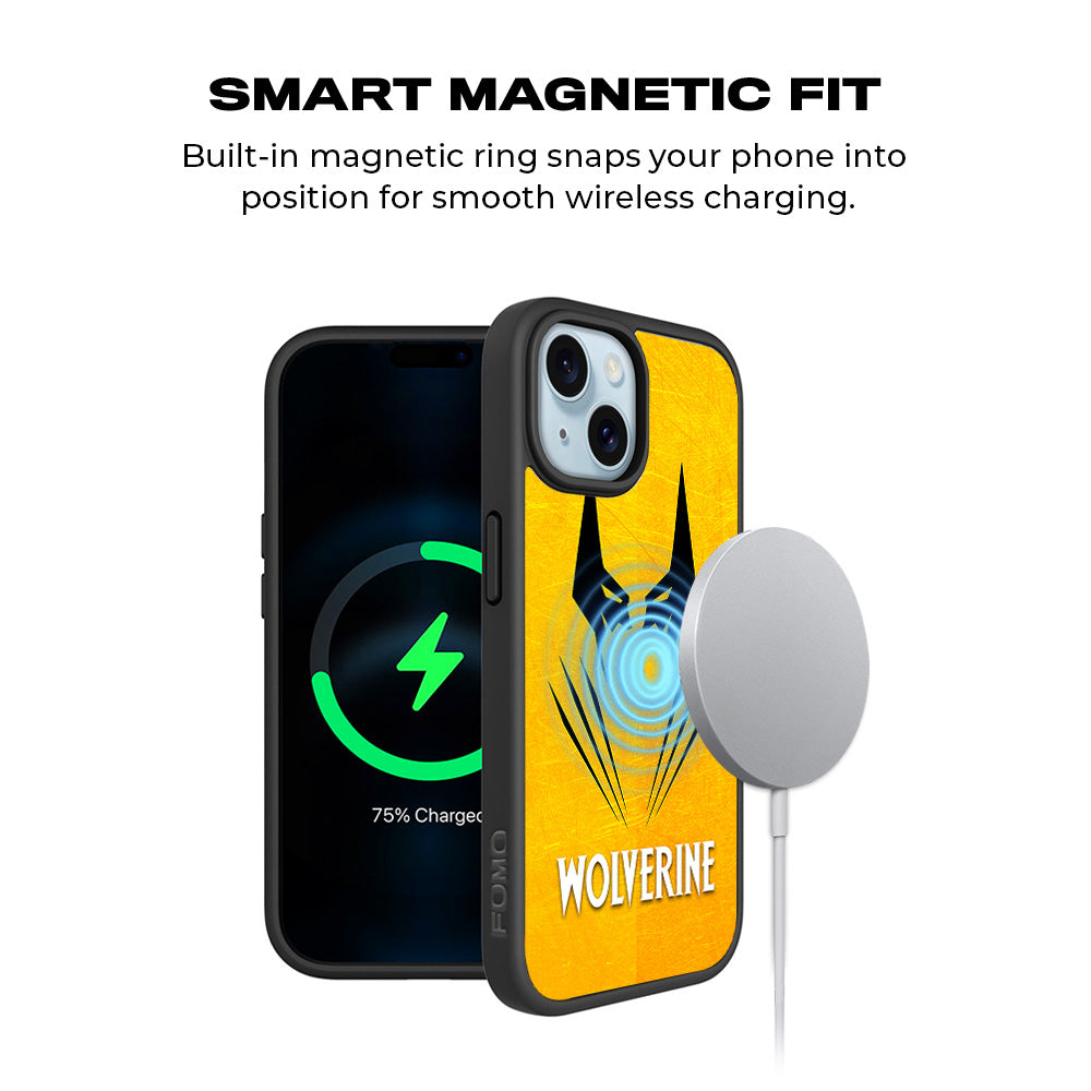Wolverine with Yellow Background 3D Skin with Shockguard Armour Magsafe Case for Apple iPhone 15