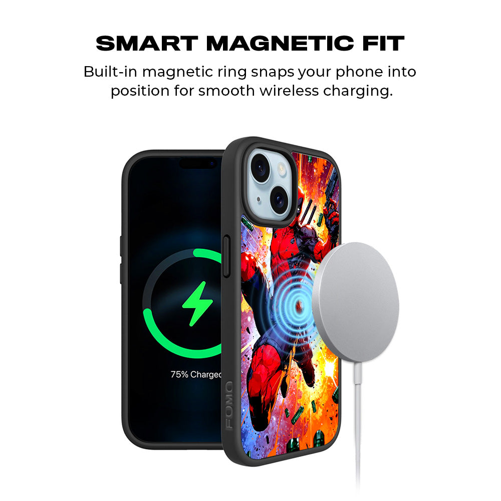 Deadpool Crimson Comics 3D Skin with Shockguard Armour Magsafe Case for Apple iPhone 15 Plus
