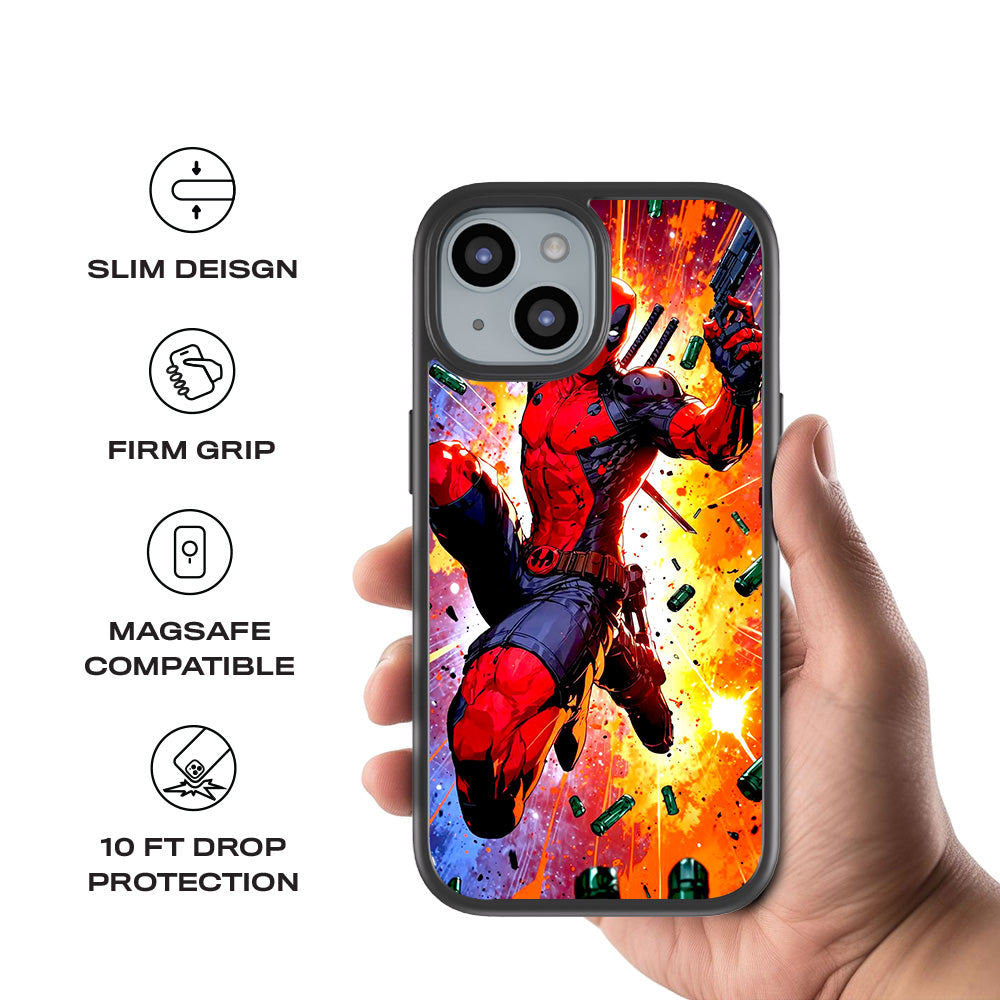 Deadpool Crimson Comics 3D Skin with Shockguard Armour Magsafe Case for Apple iPhone 15 Plus