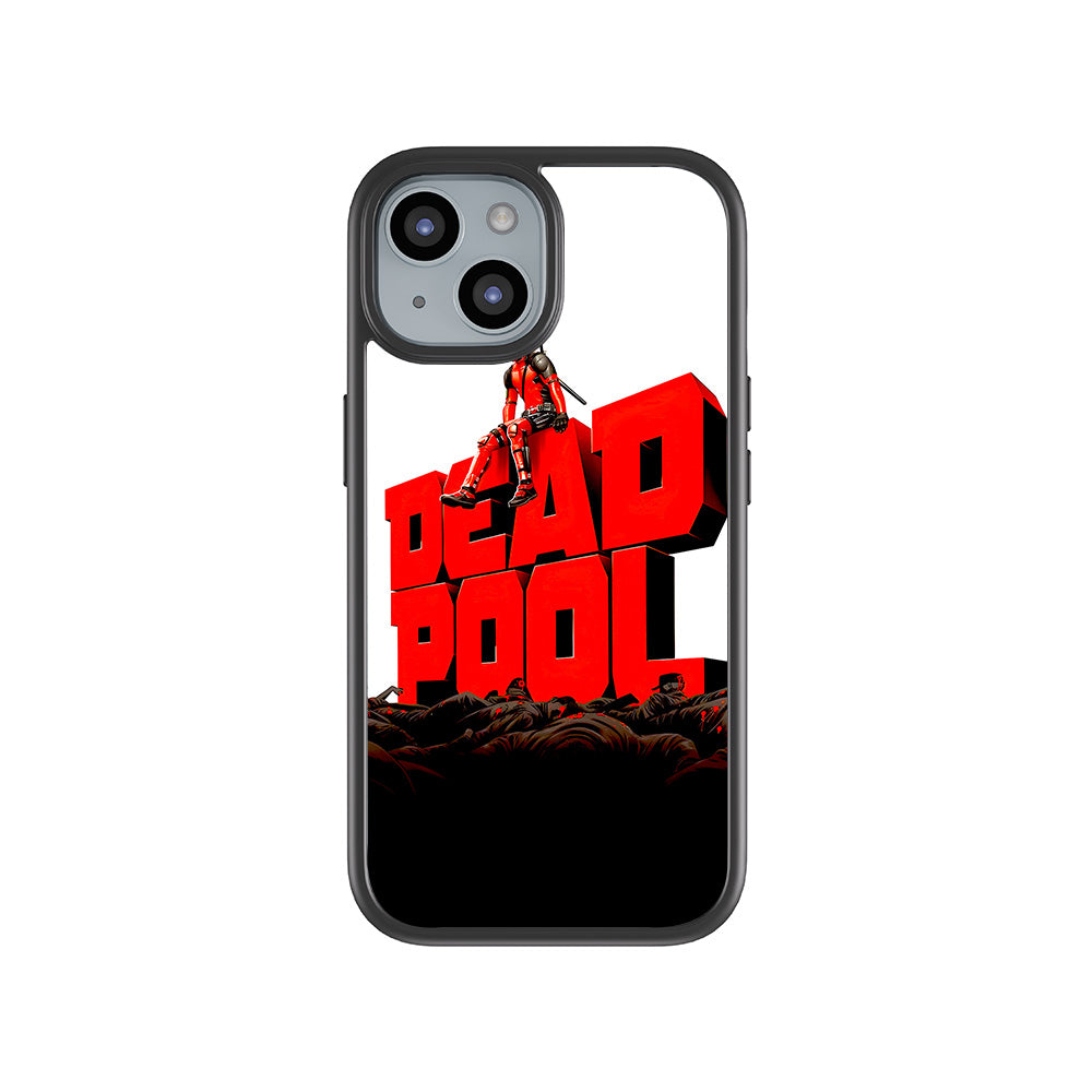 Deadpool on Top of Mayhem Comics 3D Skin with Shockguard Armour Magsafe Case for Apple iPhone 15