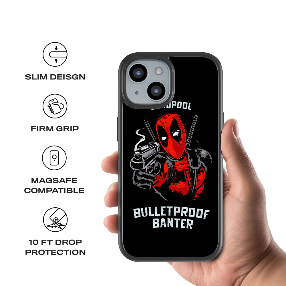 Deadpool - Bulletand 15 Plusof Banter Comics 3D Skin with Shockguard Armour Magsafe Case for Apple iPhone 15 Plus