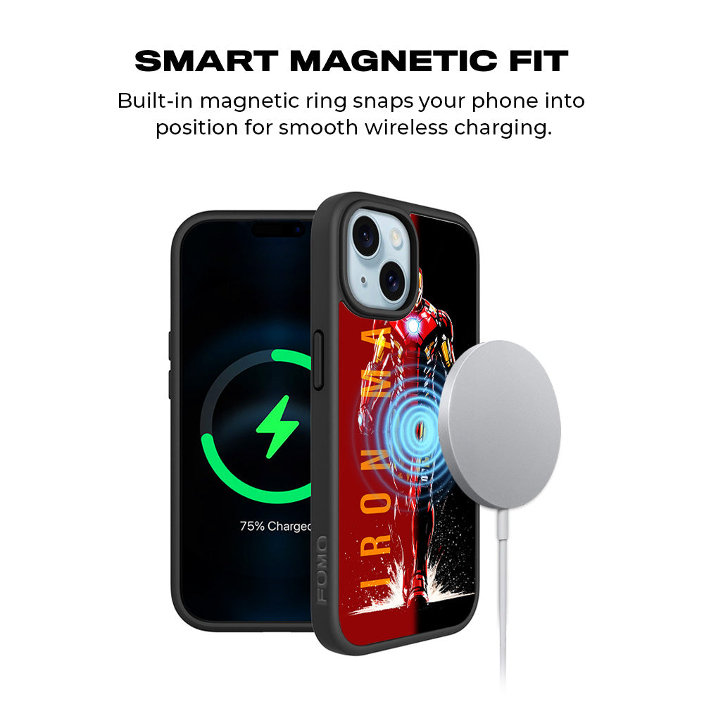 Iron Man Retro Beat Comics 3D Skin with Shockguard Armour Magsafe Case for Apple iPhone 15