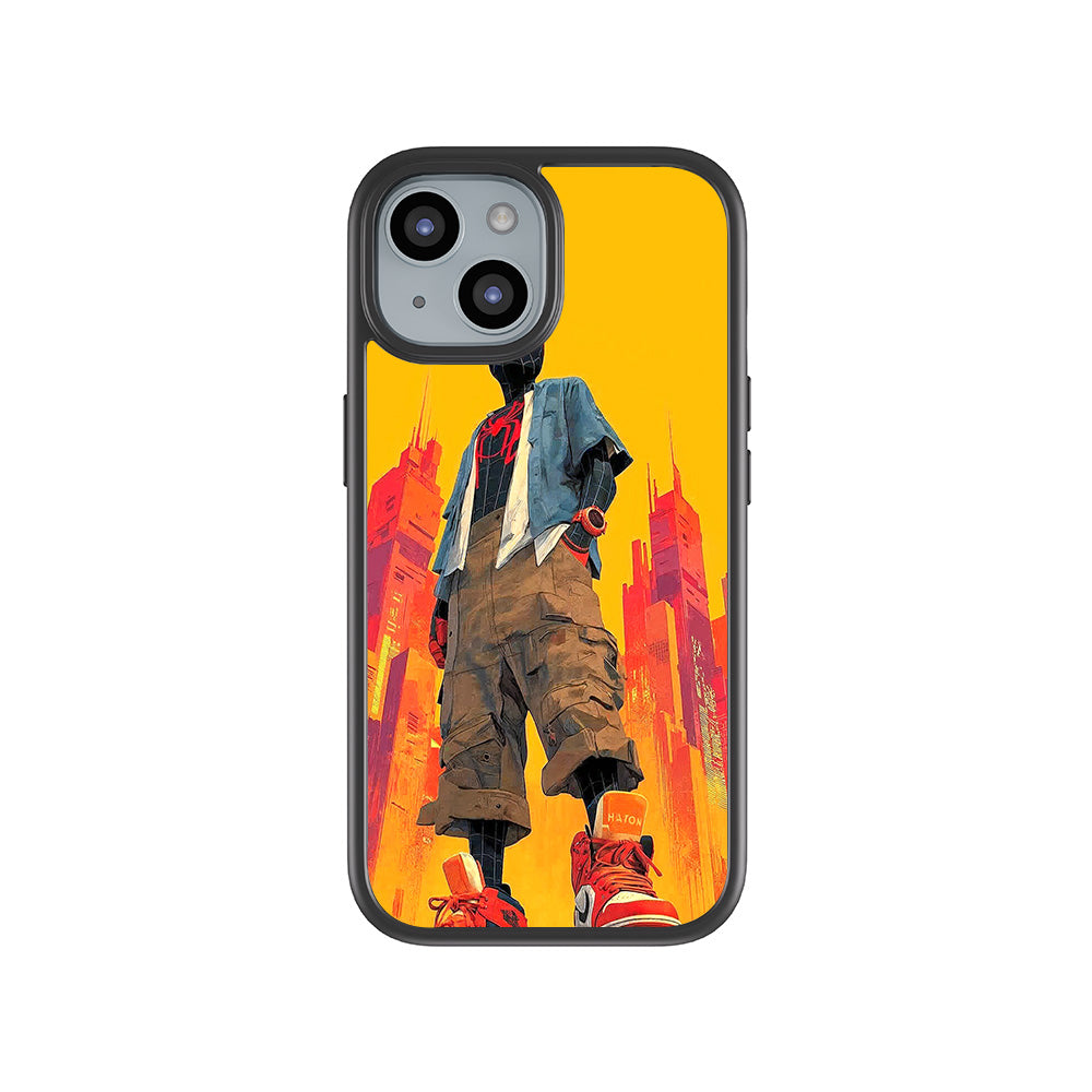 Into the Spider-Verse: Neon Skyline Hero Comics 3D Skin with Shockguard Armour Magsafe Case for Apple iPhone 15