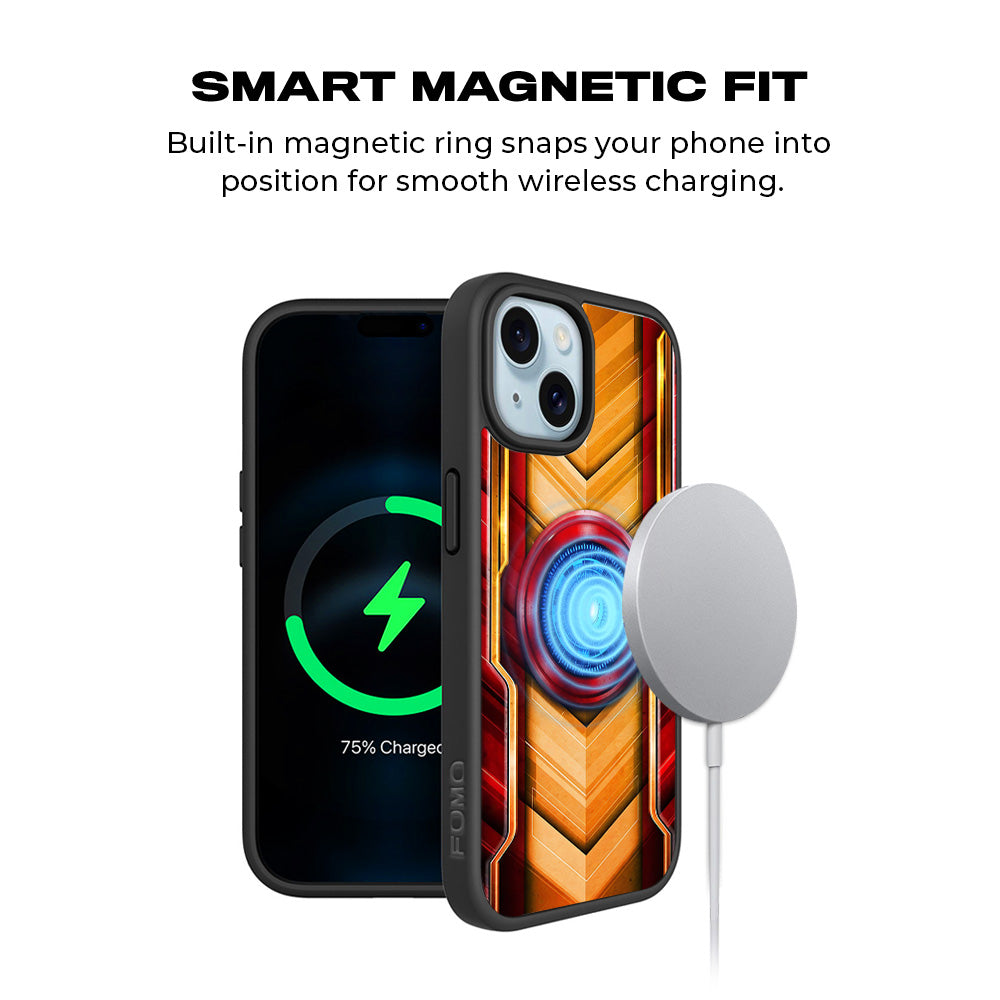 Iron Man Armor 3D Skin with Shockguard Armour Magsafe Case for Apple iPhone 15