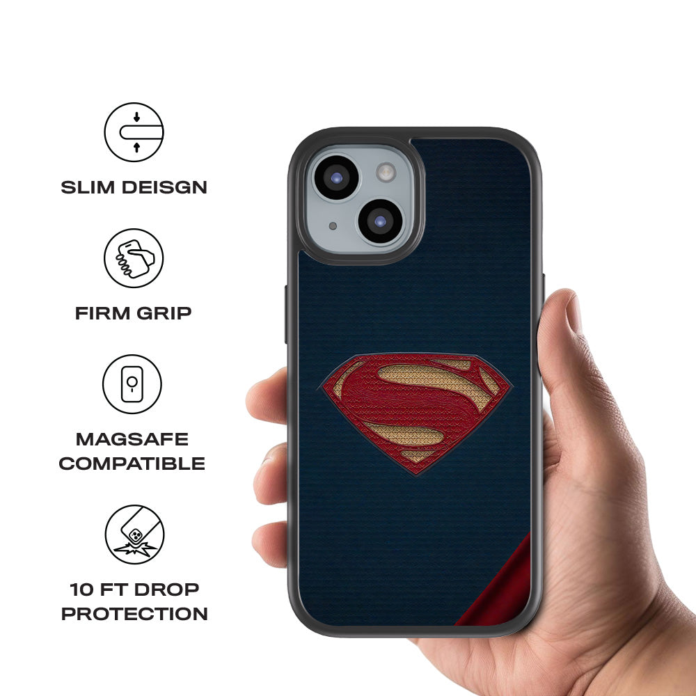 Superman Emblem 3D Skin with Shockguard Armour Magsafe Case for Apple iPhone 15 Plus