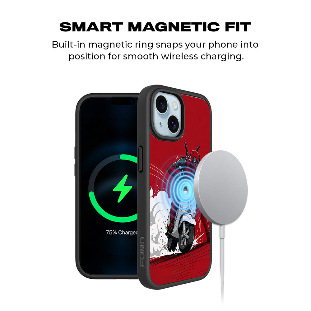 Deadpool Ride 3D Skin with Shockguard Armour Magsafe Case for Apple iPhone 15