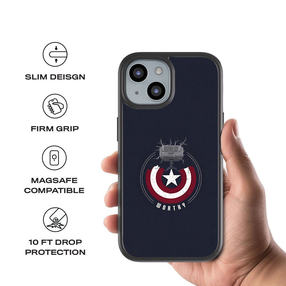 Captain America's Worthy Shield 3D Skin with Shockguard Armour Magsafe Case for Apple iPhone 15