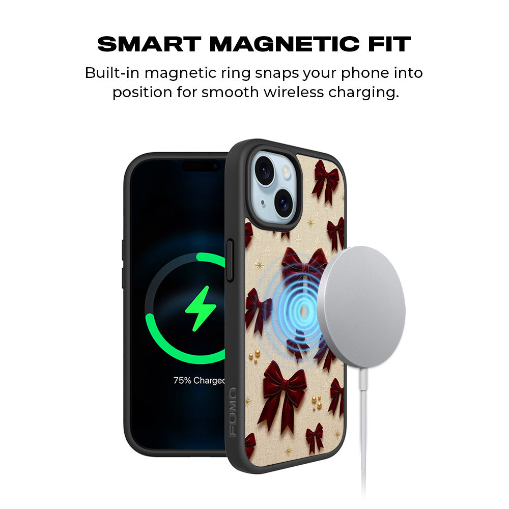 Red Bows 3D Skin with Shockguard Armour Magsafe Case for Apple iPhone 15 Plus