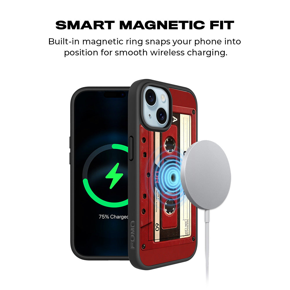 The Retro Cassette 3D Skin with Shockguard Armour Magsafe Case for Apple iPhone 15 Plus