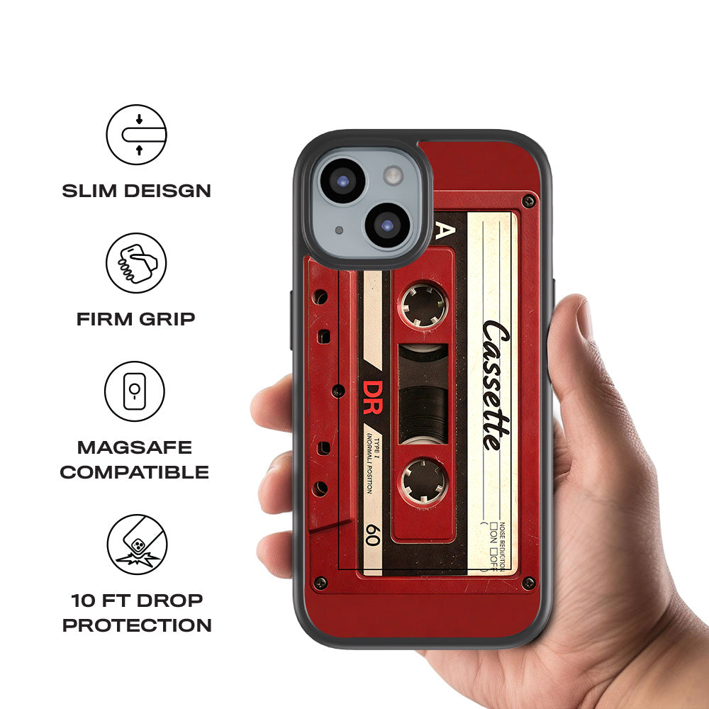 The Retro Cassette 3D Skin with Shockguard Armour Magsafe Case for Apple iPhone 15 Plus