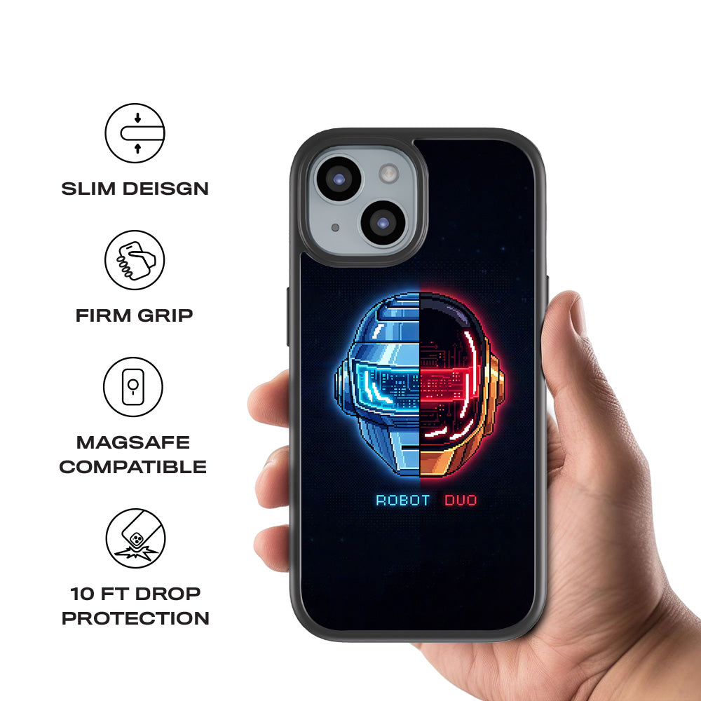 Robot Duo 3D Skin with Shockguard Armour Magsafe Case for Apple iPhone 15 Plus