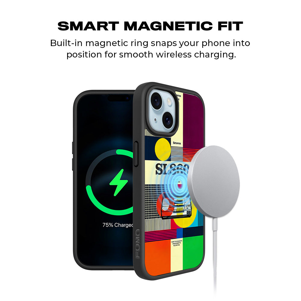 Betamax Vintage Vibes 3D Skin with Shockguard Armour Magsafe Case for Apple iPhone 15