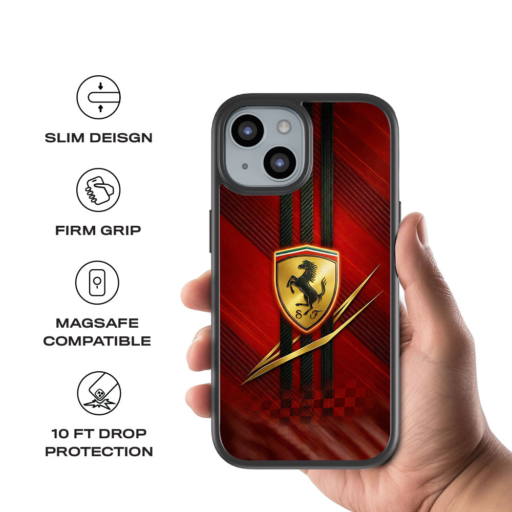 Ferrari 3D Skin with Shockguard Armour Magsafe Case for Apple iPhone 15 Plus