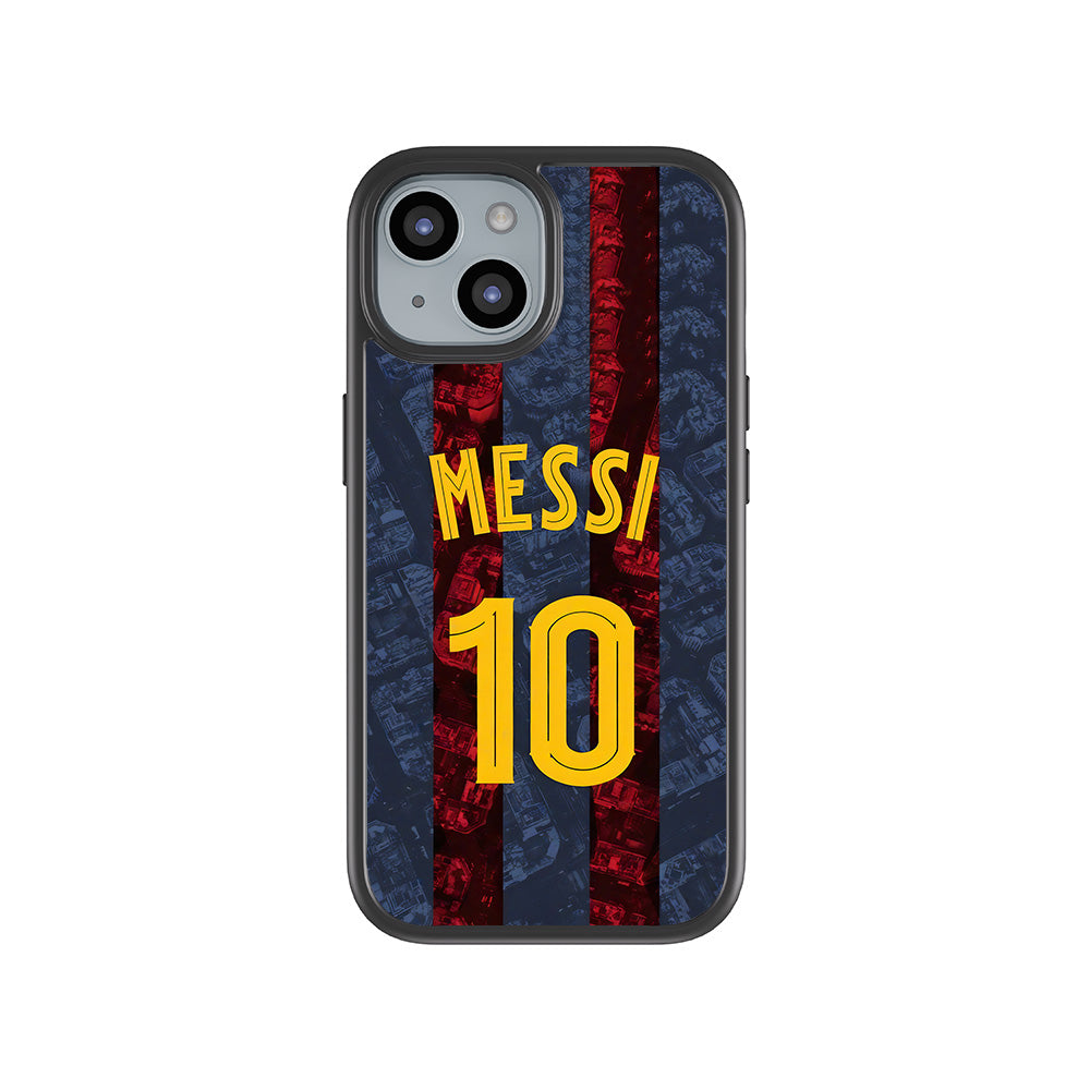 Messi Barcelona Jersey 3D Skin with Shockguard Armour Magsafe Case for Apple iPhone 15 Plus