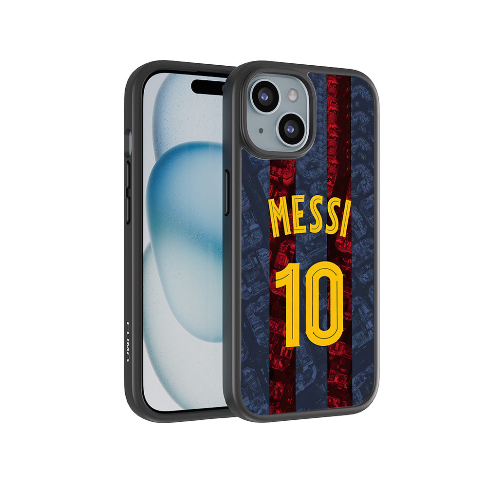 Messi Barcelona Jersey 3D Skin with Shockguard Armour Magsafe Case for Apple iPhone 15 Plus