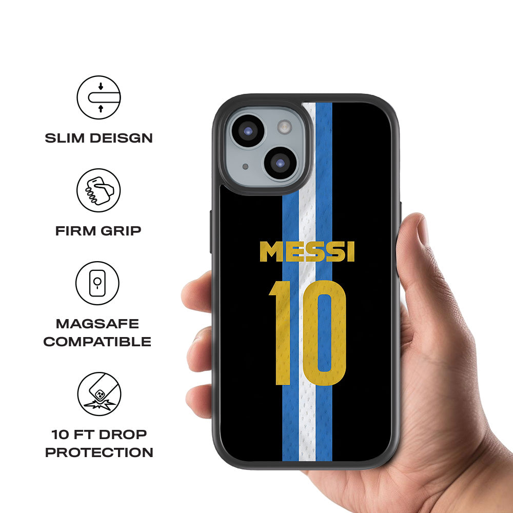Messi Argentina Jersey 3D Skin with Shockguard Armour Magsafe Case for Apple iPhone 15 Plus