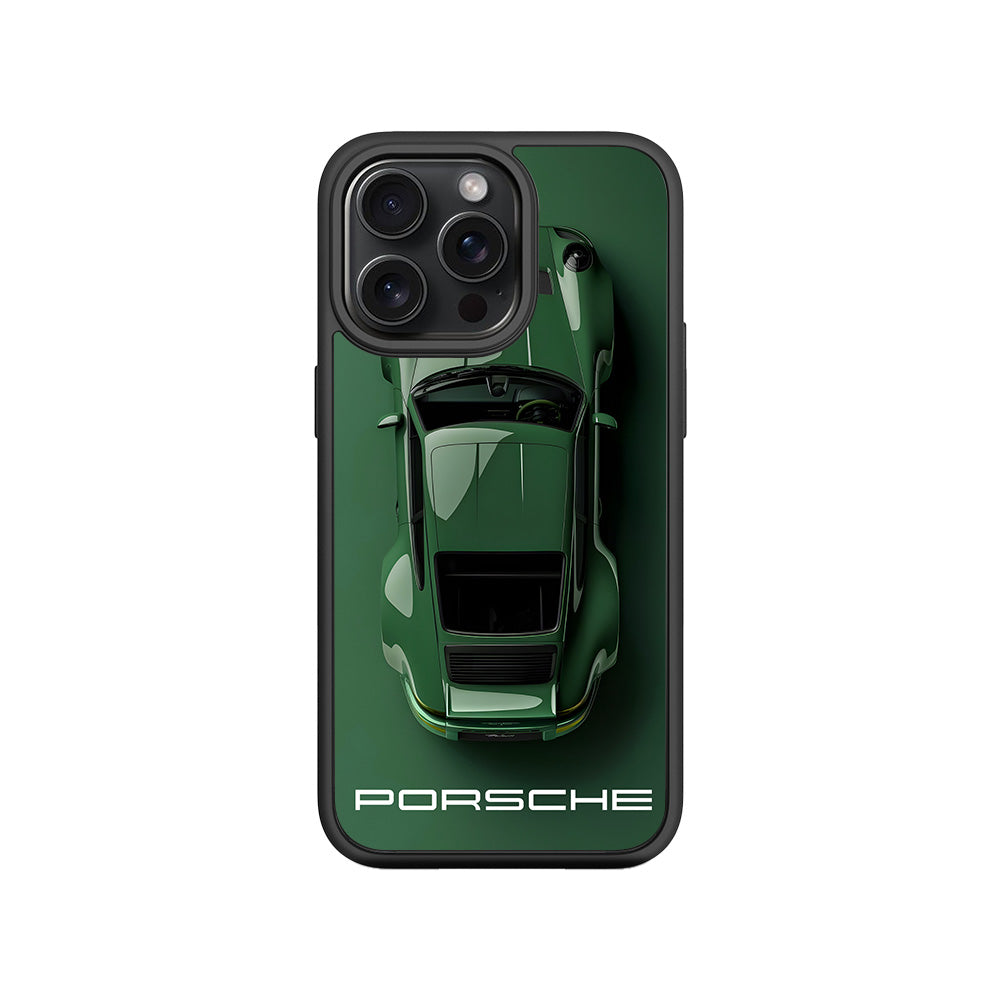 Dark Green Porsche 3D Skin with Shockguard Armour Magsafe Case for Apple iPhone 15 Pro