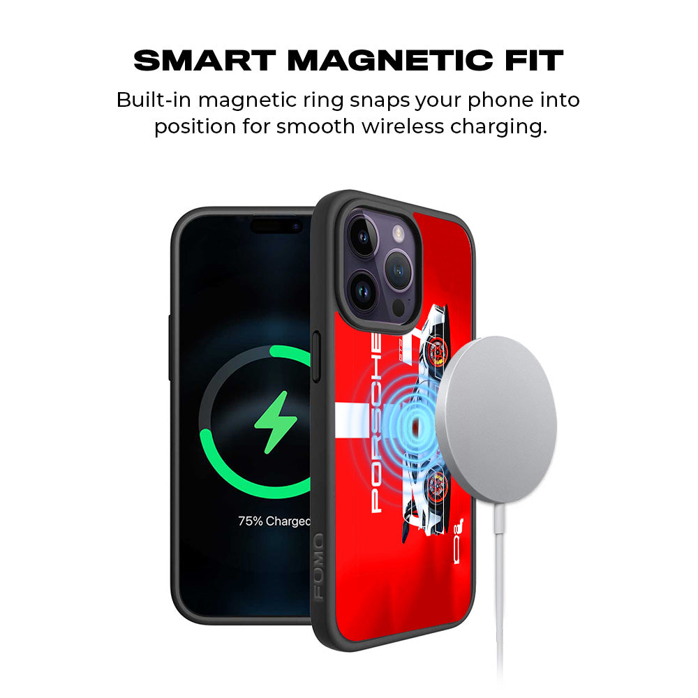 Porsche GT3 Silver Blaze 3D Skin with Shockguard Armour Magsafe Case for Apple iPhone 15 Pro